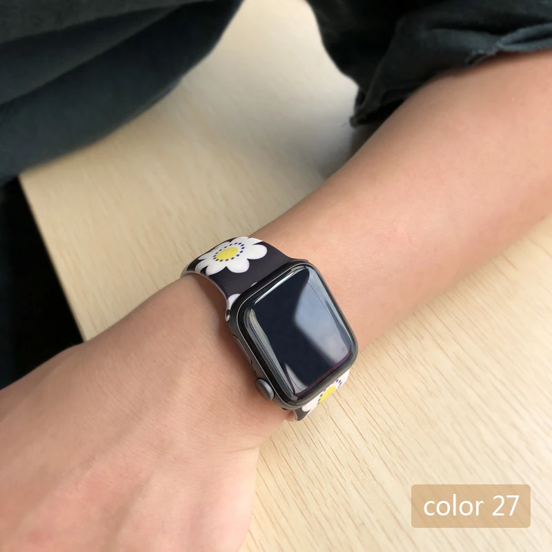 Color 27 Цветочные женские ремешки для Apple watch Series 5 4 3 2 1 40 мм 44 мм силиконовый Печатный ремешок для iWatch Series 4 3 2 1 38 мм 42 мм - Цвет ремешка: Color 27