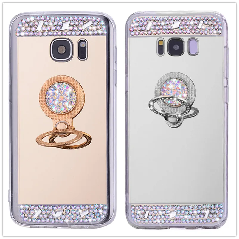 Кристальное кольцо зеркальный чехол для Samsung galaxy A50 A30 A10 M20 M10 блестящий s5 s6 s7 edge s8 s9