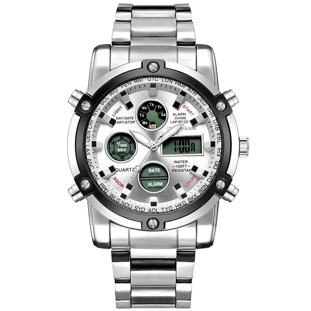 Sports Wrist Watch Men's Military Waterproof Brand Watches Fashion Full Steel Men LED Digital Watch Men Wristwatches Clock Male - Цвет: Белый