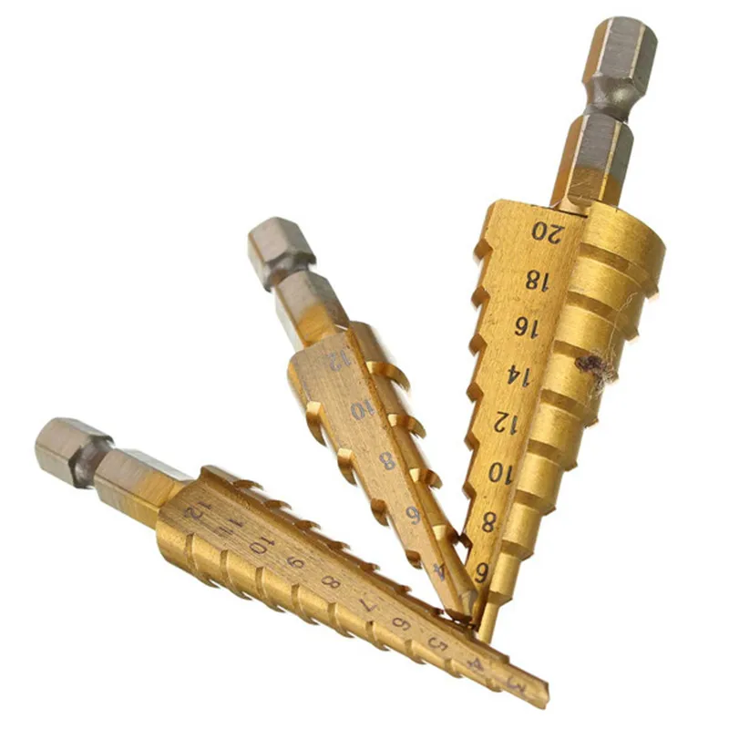3pcs/set Hex HSS Step Cone Titanium Drill Bits Hole Cutter + Automatic Center Punch Set Bit Tool Kit | Инструменты
