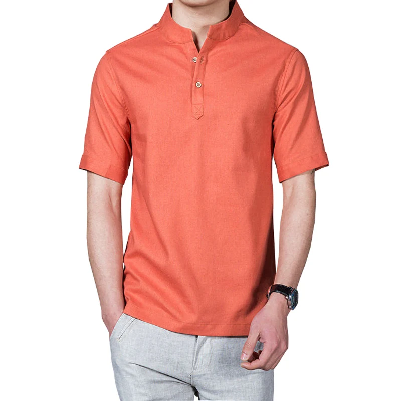 Мужская льняная рубашка с коротким рукавом повседневная приталенная Азиатский