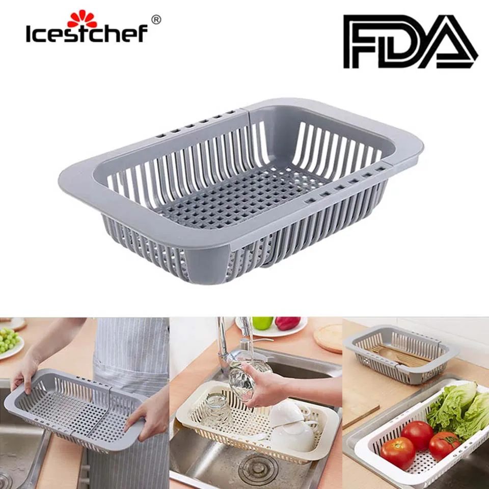 ICESTCHEF, пластиковая выдвижная корзина для мытья, квадратный складной дуршлаг, корзина для мытья, корзина для сушки фруктов, овощей, корзина для кухни
