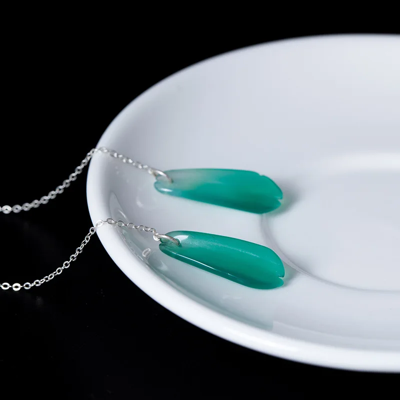 Серьги из серебра 925 пробы с зеленым нефритом серьги ручной работы нефритовыми