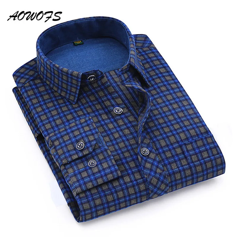 AOWOFS 2017 Зима рубашки для мальчиков мужчин мягкие фланелевые в клетку Regular Fit