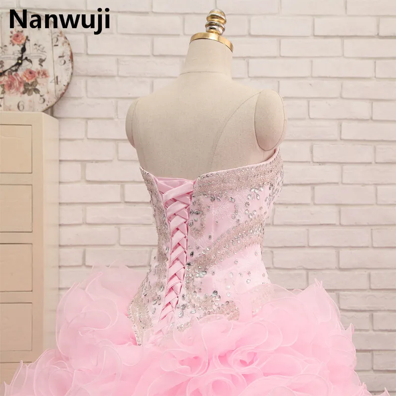 Женское бальное платье со съемной юбкой розовое до пола из органзы с оборками