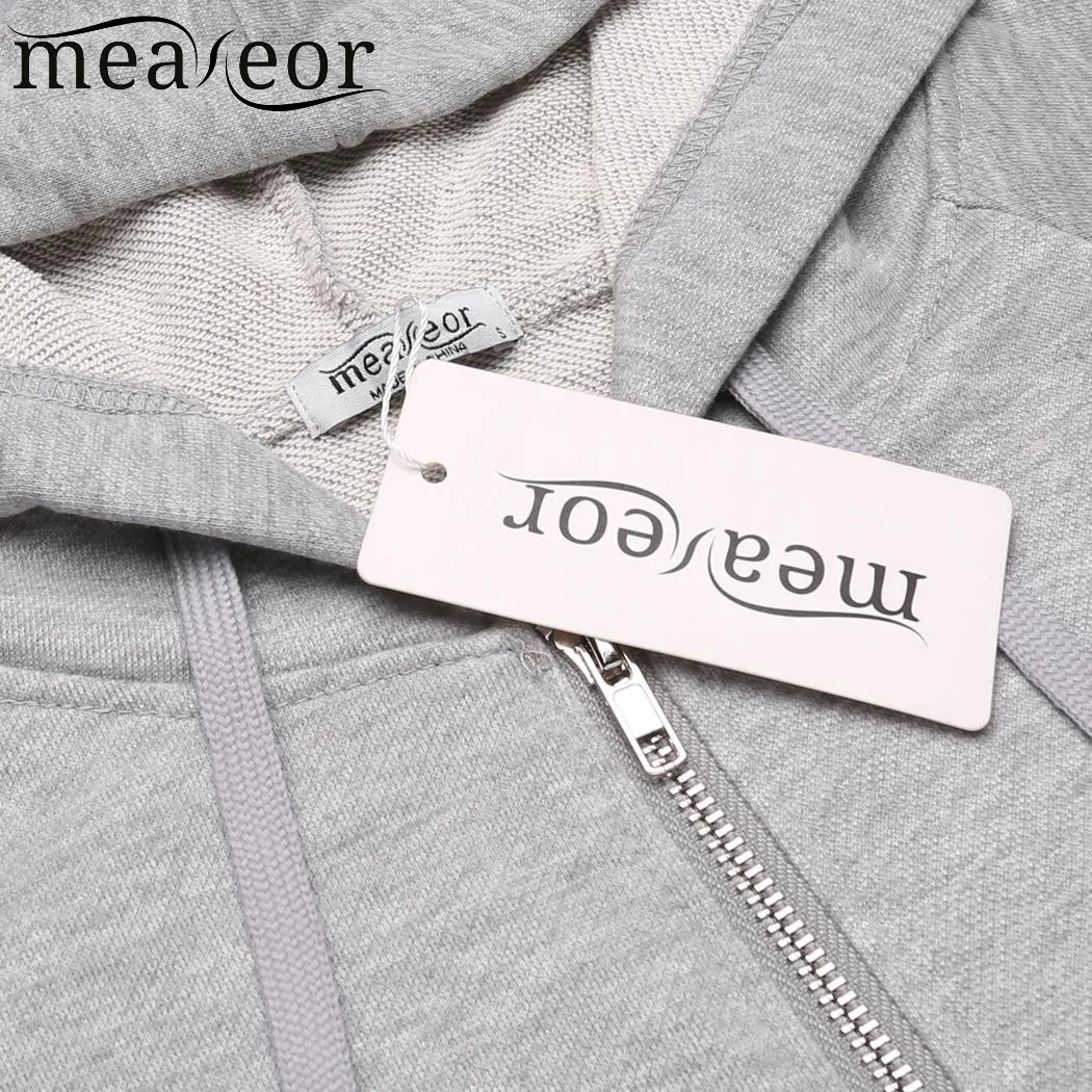 Meaneor Женская толстовка с капюшоном на шнурке молнии однотонные повседневные