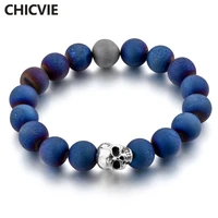 chicvie blue charm natural stone custom handmade skull men bracelets bangles beads for women jewelry making bracelet sbr180053