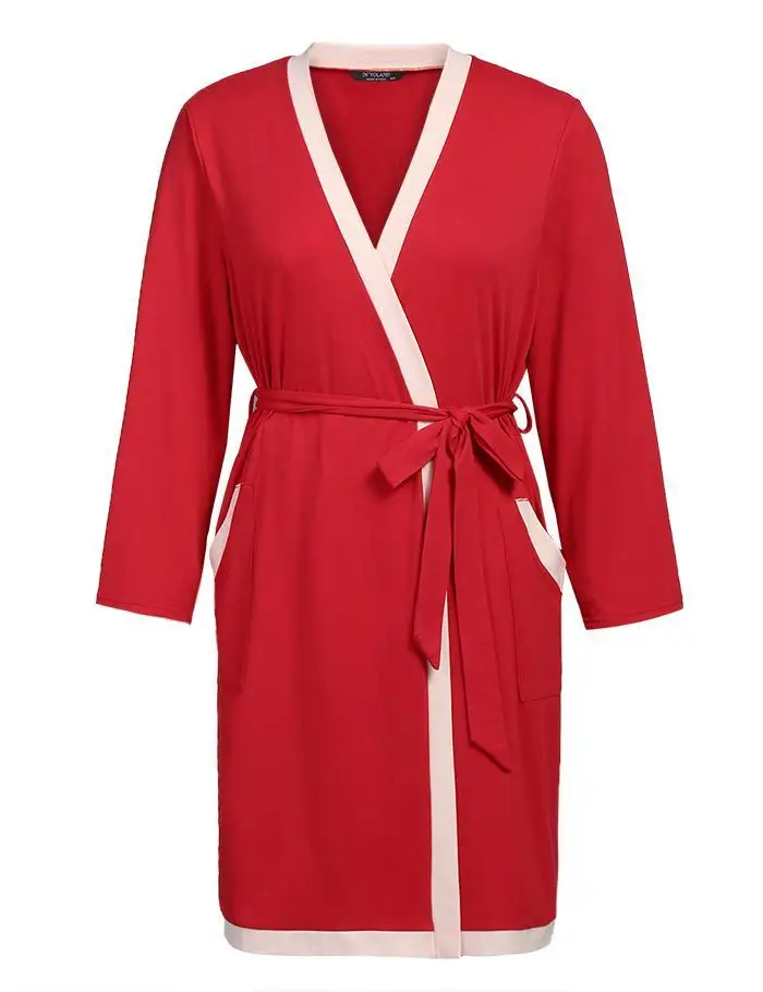 Ekouaer Plus Size Bathrobe Long Sleepwear Robes Soft Cotton Women Long Sleeve Bathroom Spa Robe Lounge Nightwear XL-5XL