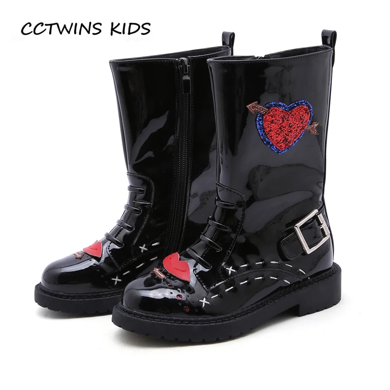 CCTWINS KIDS/ г. Осенние модные высокие сапоги для девочек; Детские модные блестящие Ботинки martin для мальчиков; детская обувь из искусственной кожи; цвет черный, серебристый; H032