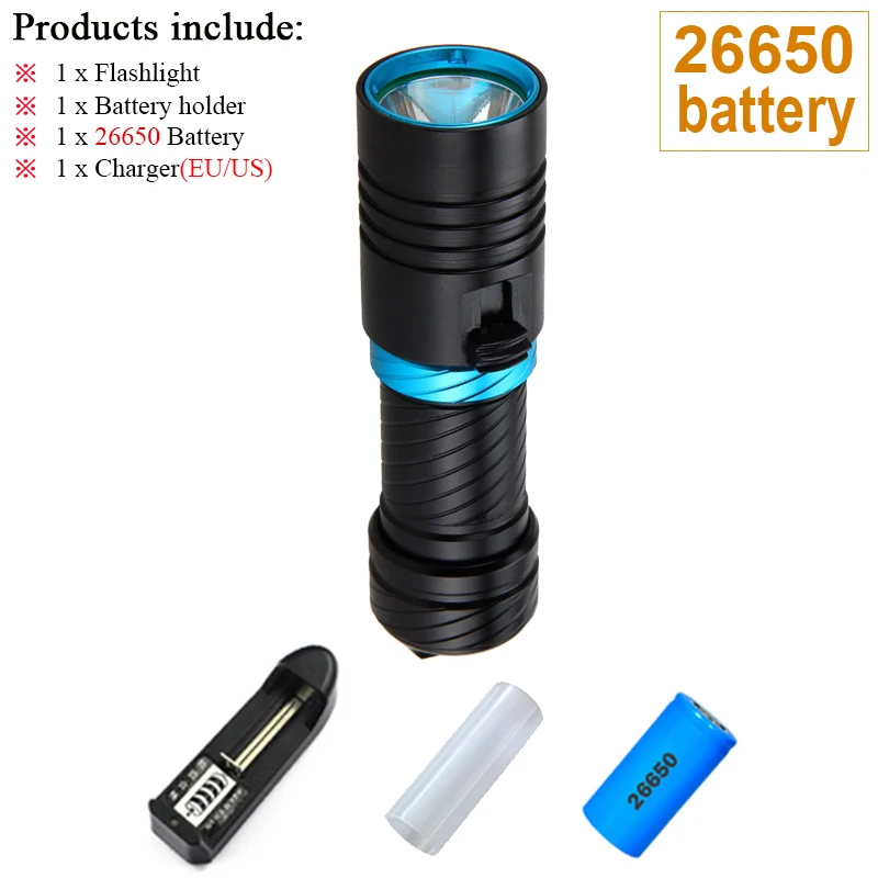 Фонари для подводной охоты CREE XM-L2 18650 или 26650 Дайвинг светодиодный фонарик Подводные Фонари Водонепроницаемый Портативный Фонари огни нырять свет лампы факел - Испускаемый цвет: D