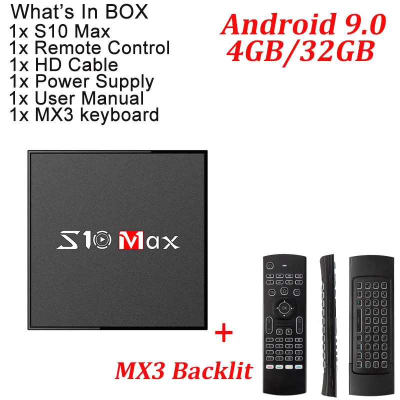 S10 MAX With mx3 S10 MAX 4 ГБ 32 ГБ Смарт ТВ приставка Android 9,0 Amlogic S905X2 четырехъядерный UHD 4K BT4.0 HD 2,4G и 5G wifi приставка медиаплеер - Цвет: S10 MAX With mx3