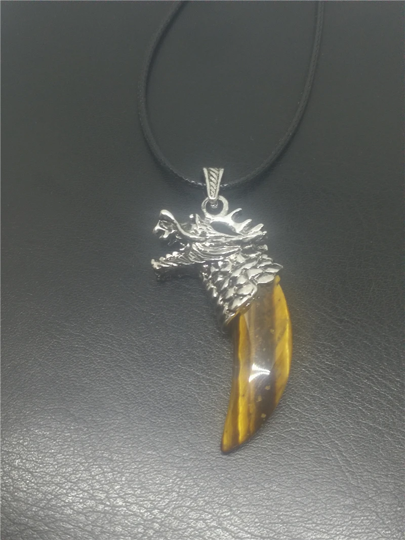 Натуральный камень тигровый глаз Спайк Кулон винтажное серебряное ожерелье |