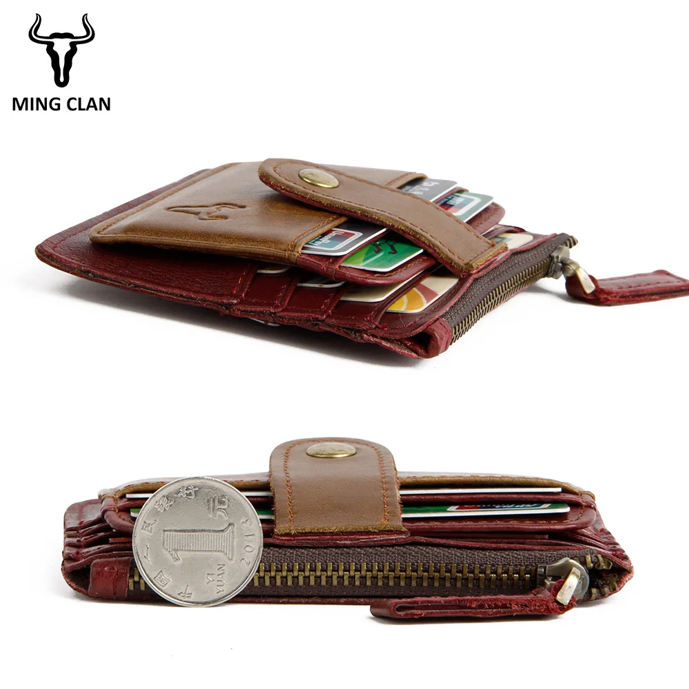 MingClan Mini Wallet Coin Card Bag Genuine Leather Purse Designer Clutch Slim Thin Money Bag Coin Pocket Red Gifts For Men Women