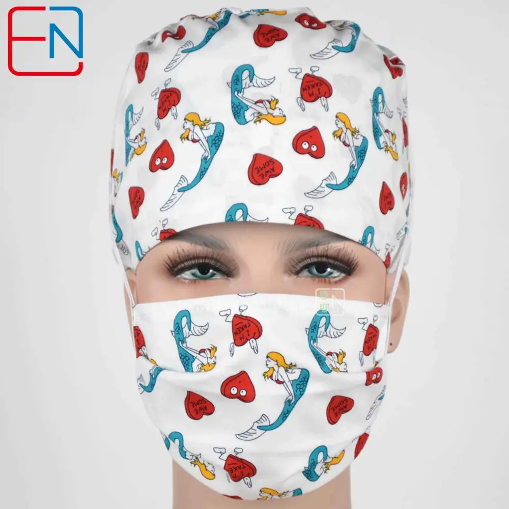 cap and mask Hennar скраб шапки для женщин Больница Регулируемые медицинские больничные шапочки скраб Лаборатория Клиника Стоматологическая шапочка для операционной доктора шапочки для медсестры - Цвет: cap and mask