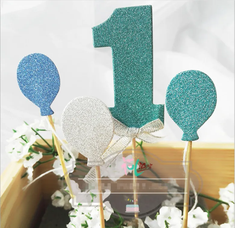Blue Номер один Babyshower золотой розовый блеск персонализированный Топпер для торта с цифрами комплект свадьба день рождения кекс вечерние украшения - Цвет: Blue