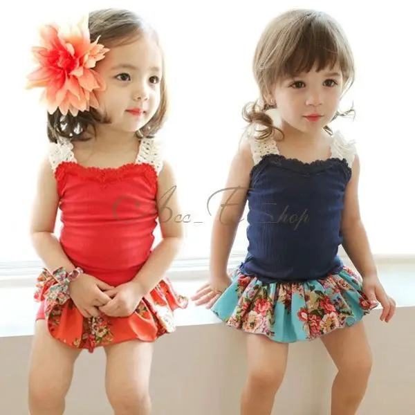 NWT Girl 2PC Outfit Kid Strap Tank Top+Floral Pantskirt Mini Dress Skirt SZ 2 7|dress skirt suits|skirt towelskirt scarf |
