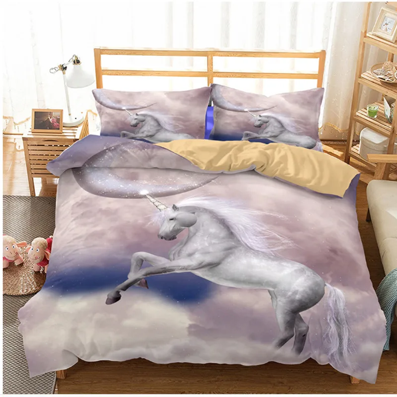 Fanaijia черный единорог постельных принадлежностей queen size 3d печатных дети пододеяльник с наволочками кровать дети bedline