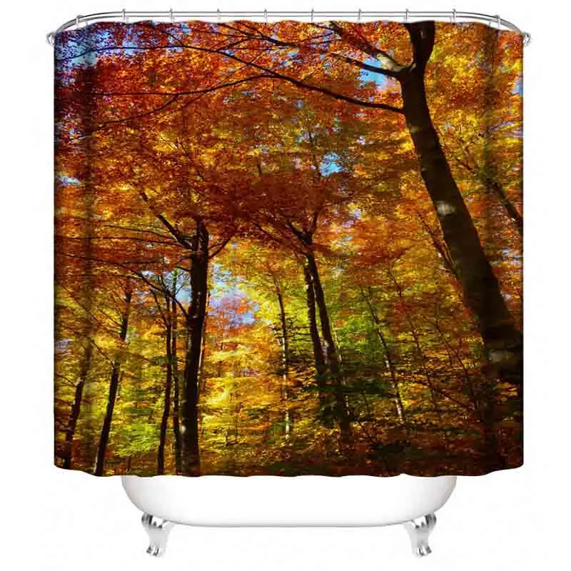 Осенние золотые занавески с листьями дерева для душа на заказ креативные ванная