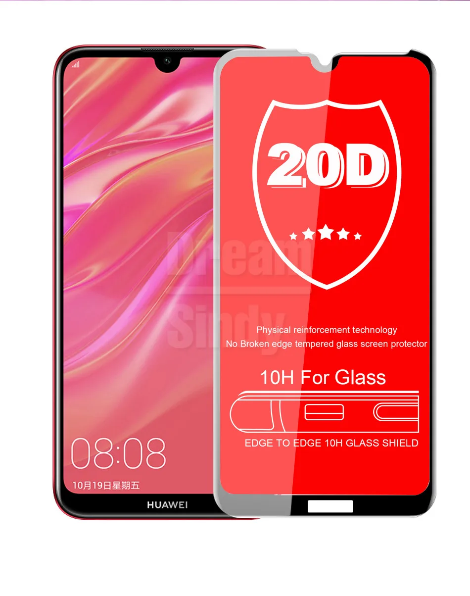 Закаленное стекло полное покрытие для huawei Y6 Y7 Y9 20D Защитная пленка для экрана для huawei P30 P20 Pro Lite защитное стекло