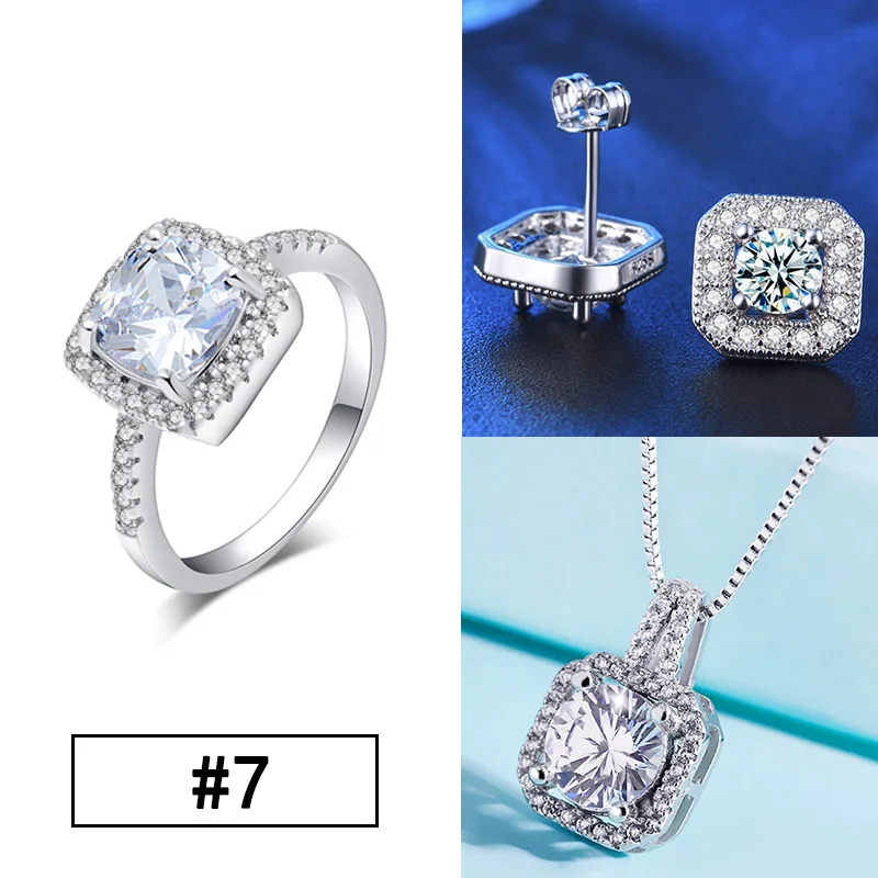 jewelry set Shuangr серебристый цвет модные ювелирные наборы кубический циркон эффектное ожерелье и серьги кольца, свадебные украшения для женщин подарок - Окраска металла: jewelry set