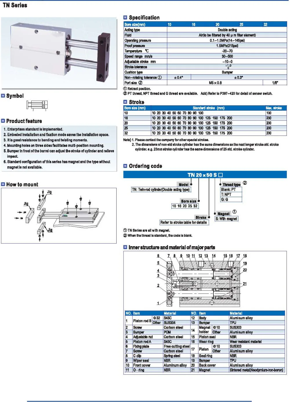 CE ISO TN20 TDA Twin Spindle Air Cylinder Bore 20mm Stroke 50-200mm Dual Action Pneumatic Cylinders Double | Обустройство дома