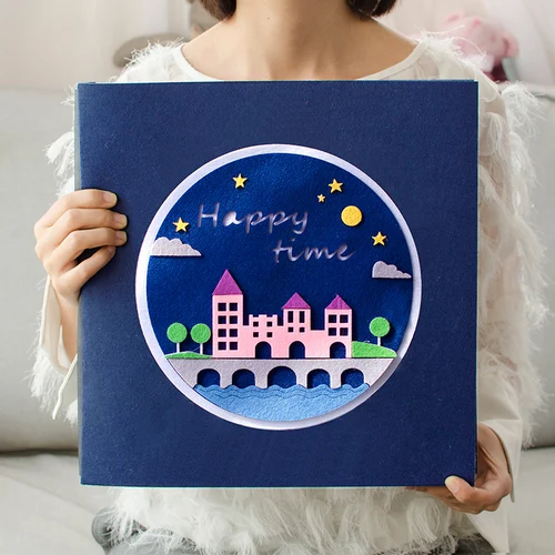 -blue Детские роста альбом для автографов DIY Фото покрытием паста детей пары маленьких детей сад запись книги Self-клейкий Альбом Подарки - Цвет: -blue