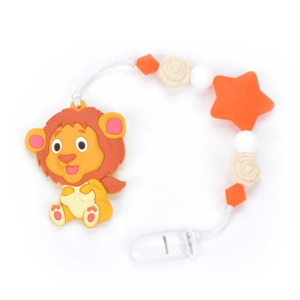 

Pacifier Child Chain Lion Pendant Teething Necklace Baby Teether DIY Shower Toy Silicone Beads BPA Free Infant Nipple Holder