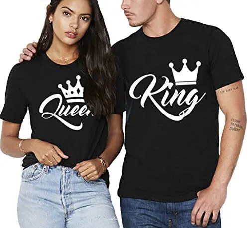 Новая футболка с короткими рукавами и надписью King queen Женская белая черная