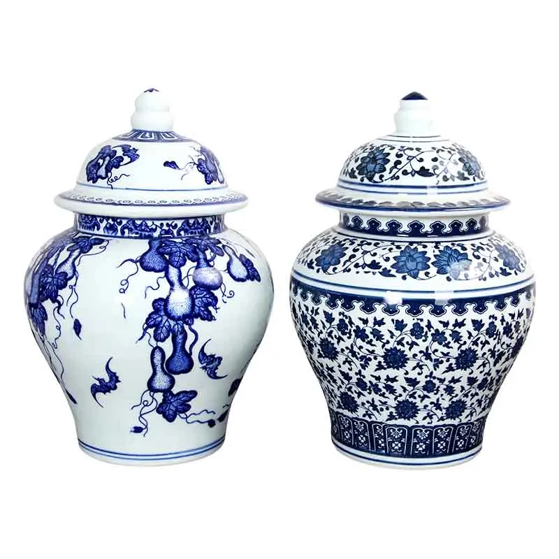 Jingdezhen Blue And White Porcelain temple Jar Antique Vase Large Storage jar Covered With Rice Pickle ceramic | Дом и сад