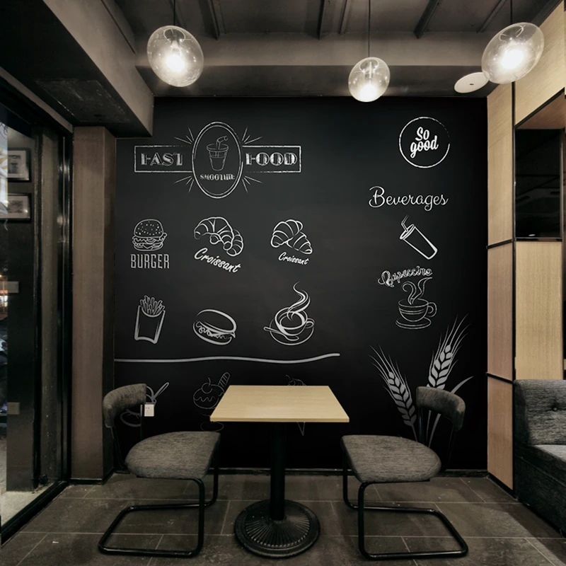 Настенные 3D обои ручной росписи с изображением доски мелом десертов чайного