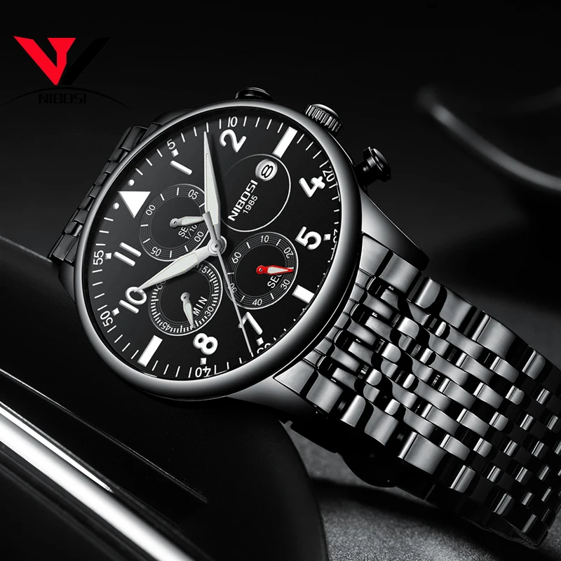 Часы наручные NIBOSI мужские водонепроницаемые брендовые Роскошные повседневные