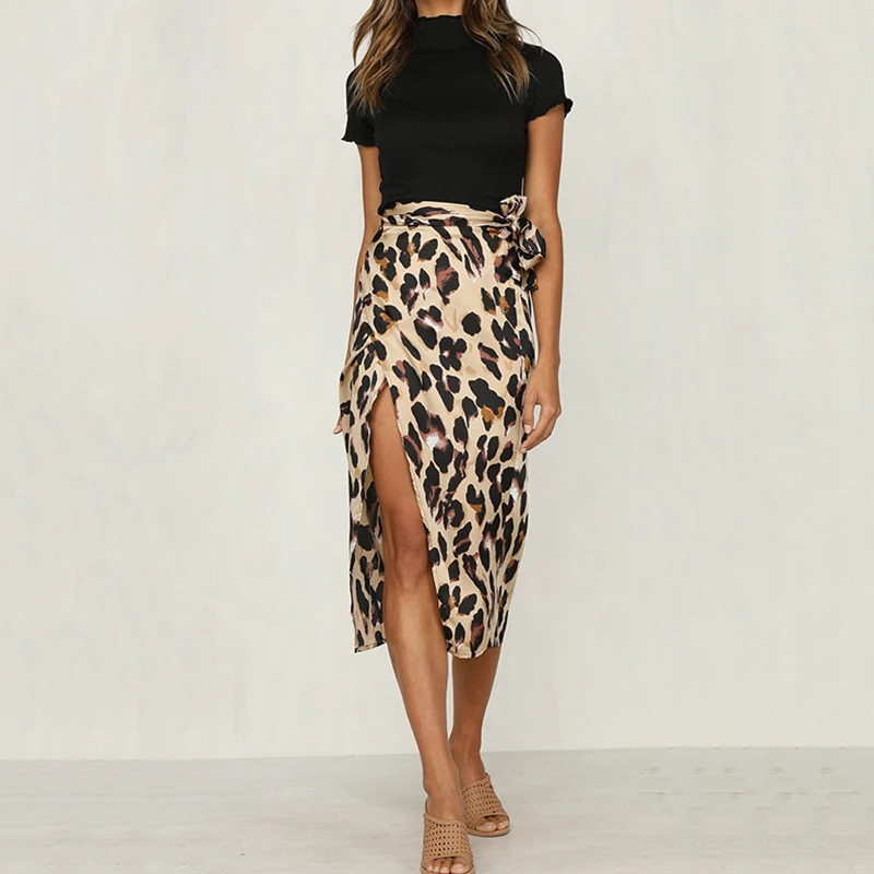 Женская Повседневная леопардовая юбка формальная высокая талия тонкая бедра