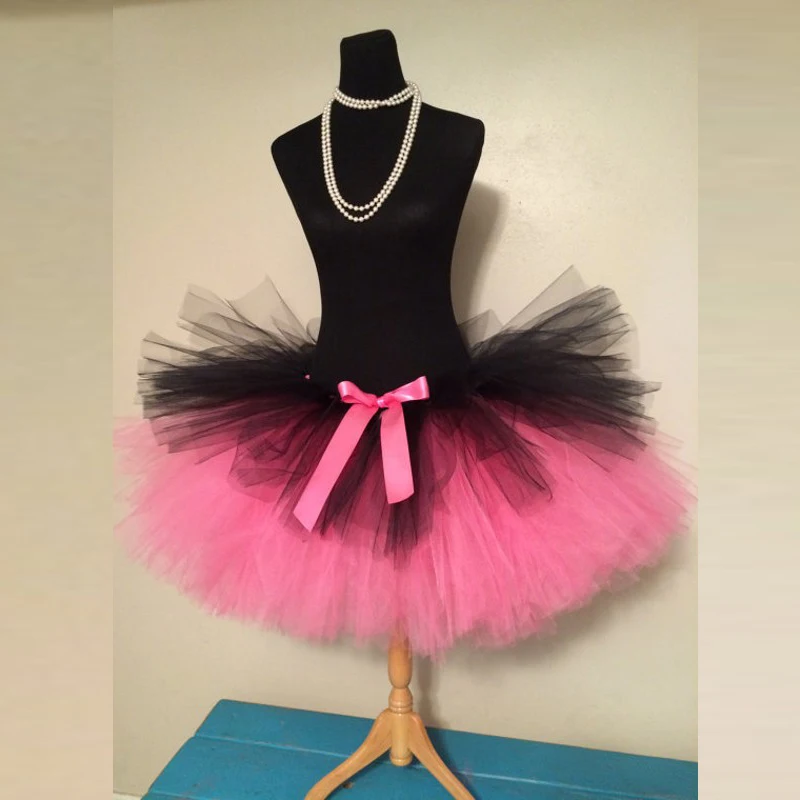 Черный розовый тюль совместное юбка эластичная талия длиной выше колена