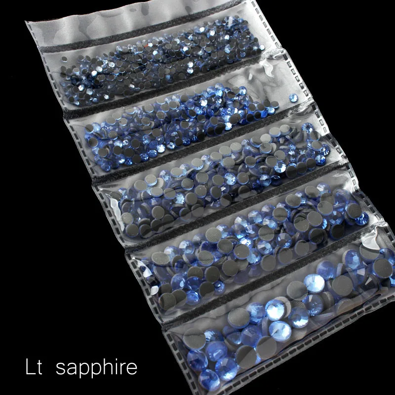 Lt sapphire Новая упаковка 1200 шт смешанные размеры Горячая фиксация Стразы Блестящий Кристалл SS6-SS30 для одежды DIY - Цвет: Lt sapphire