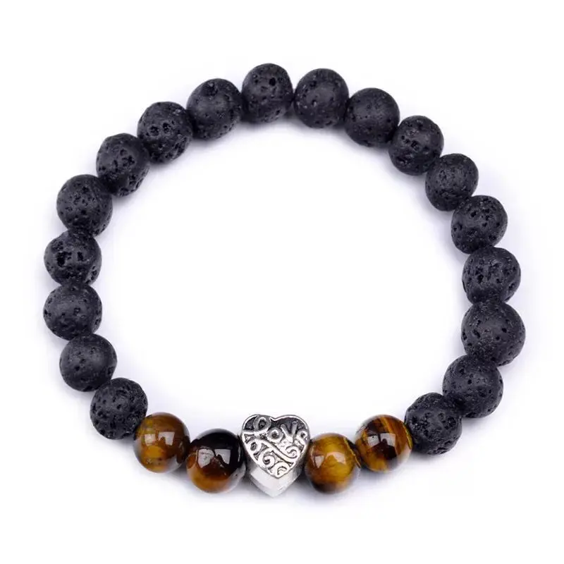 Черная лава Женский винтажный дизайн браслет с бусинами из вулканической скалы и