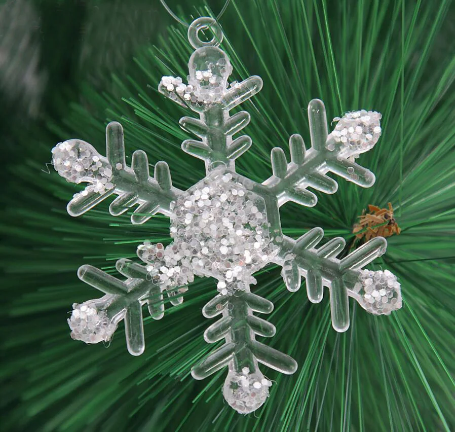 

5pcs 7cm White Acrylic Snowflake Pendant For Christmas Tree Xmas Party Holiday Venue Hanging Decoration