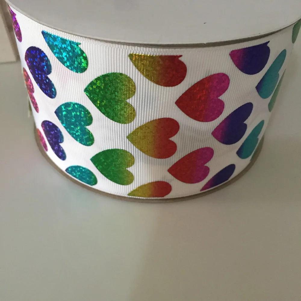 100 ярдов/партия 3 &quotсердце голограмма grosgrain лента для Дня Святого Валентина