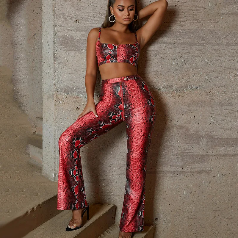 2019 Snake Print Zipper Sexy Women Jumpsuit Two Piece Spaghetti Strap Backless Rompers Womens Beach Casual Playsuit | Женская одежда
