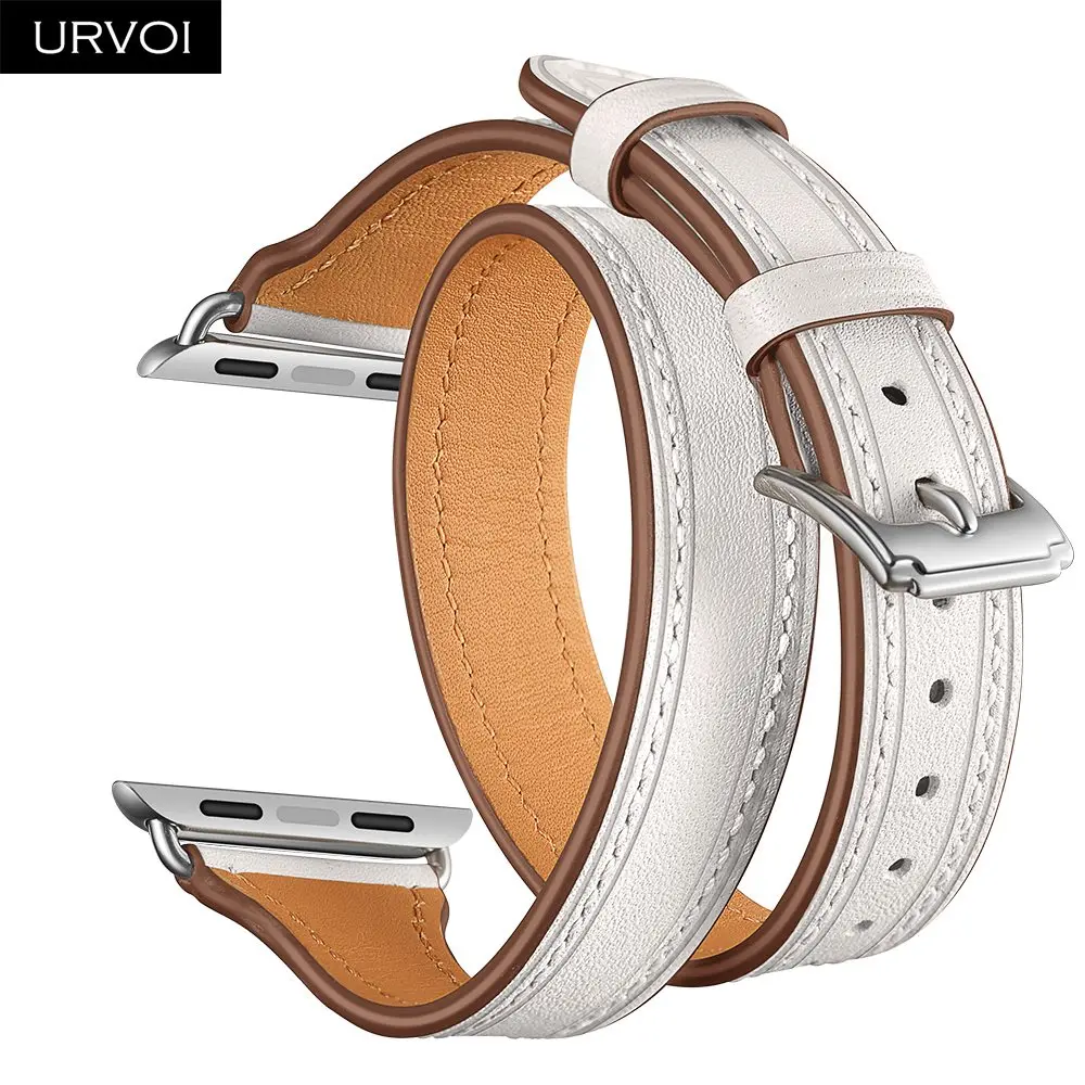 URVOI двойной тур для Apple Watch series 5 4 3 2 1 ремешок для iwatch из натуральной кожи роскошный модный дизайн 38/40 42/44 мм