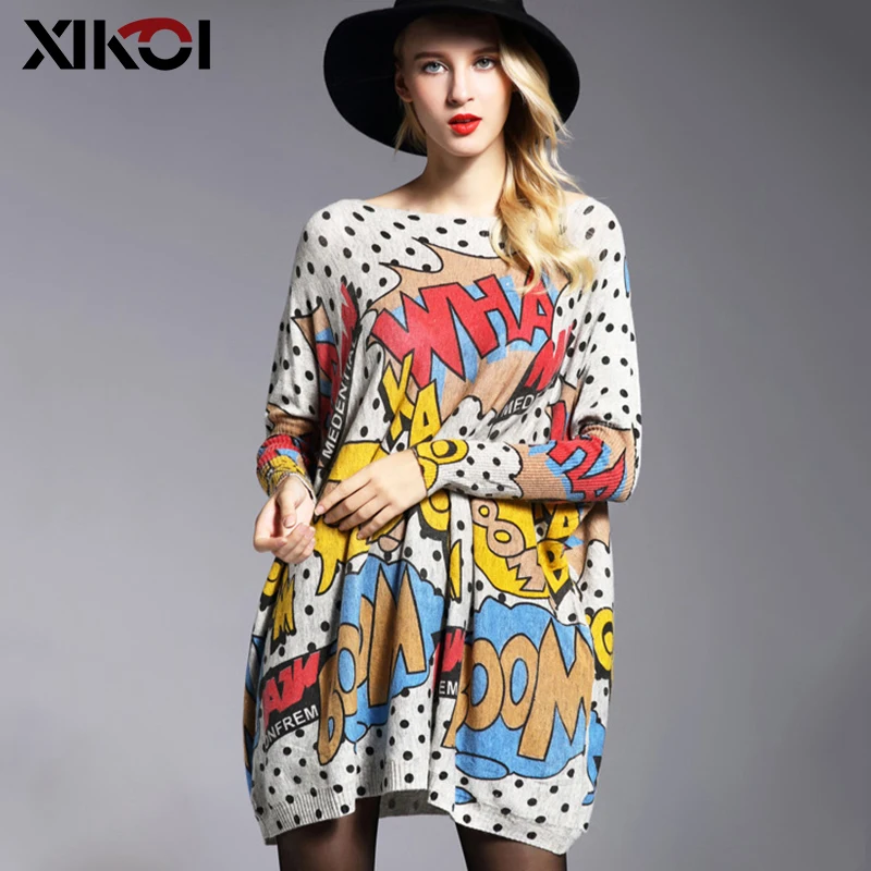 Женский Длинный свитер с рукавом летучая мышь XIKOI Свободный Повседневный Свитер