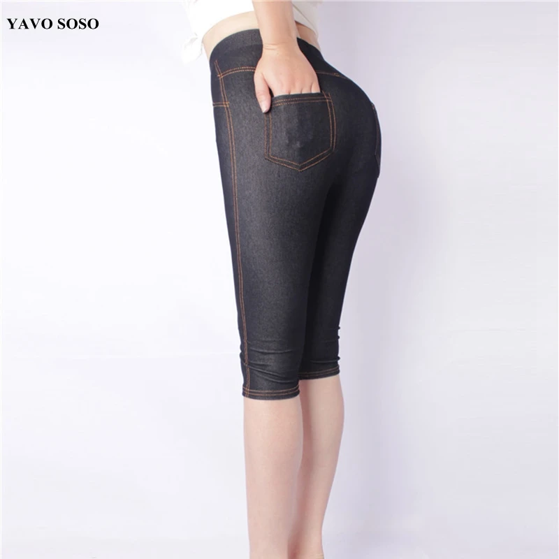 

YAVO SOSO Summer Style Women leggings Super elastic Denim soft and breathable Plus size 5XL women's mid-calf pants