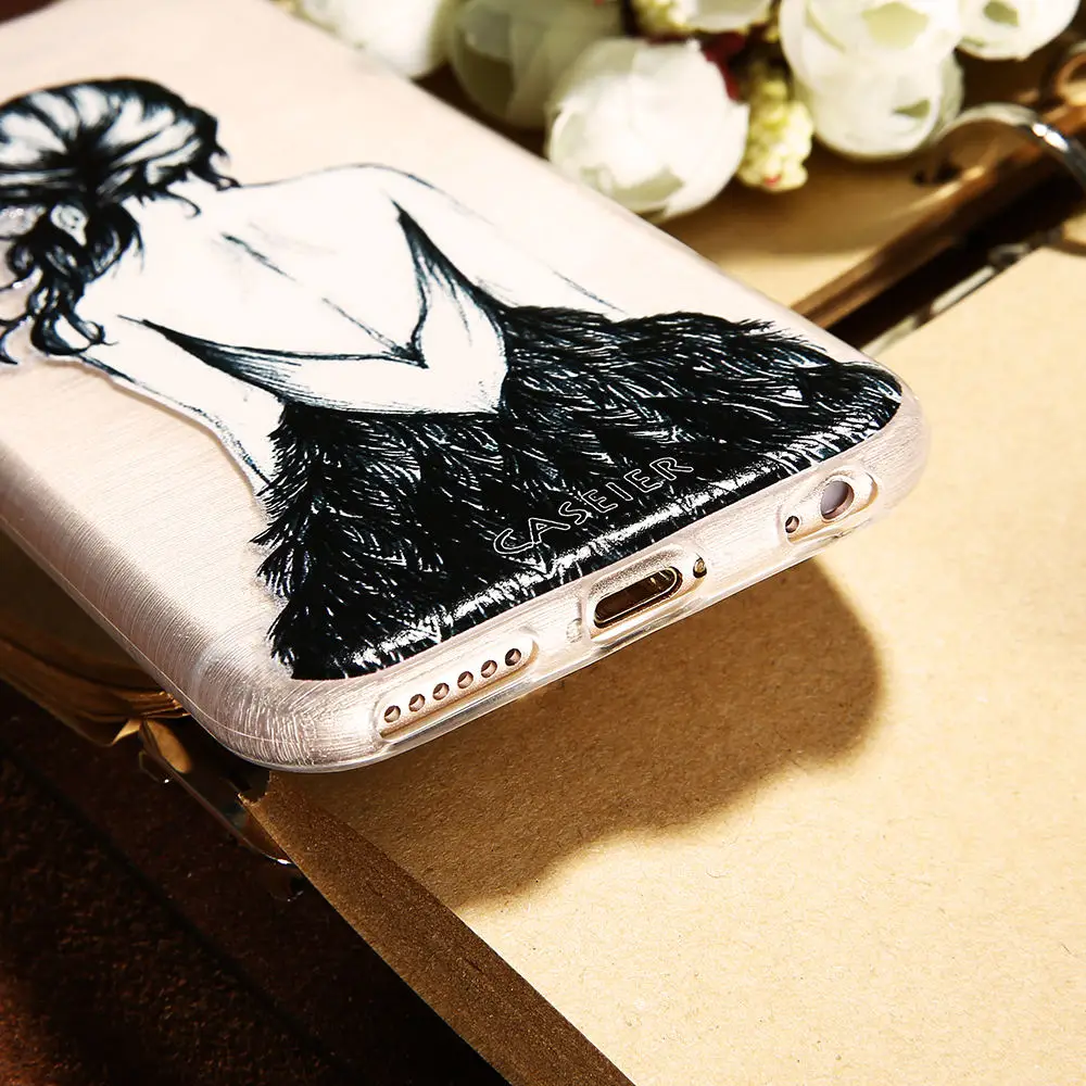 Caseier девушка рисунком чехол для телефона iPhone 7 8 6 6S Plus прекрасный Чехол 5 5S se X