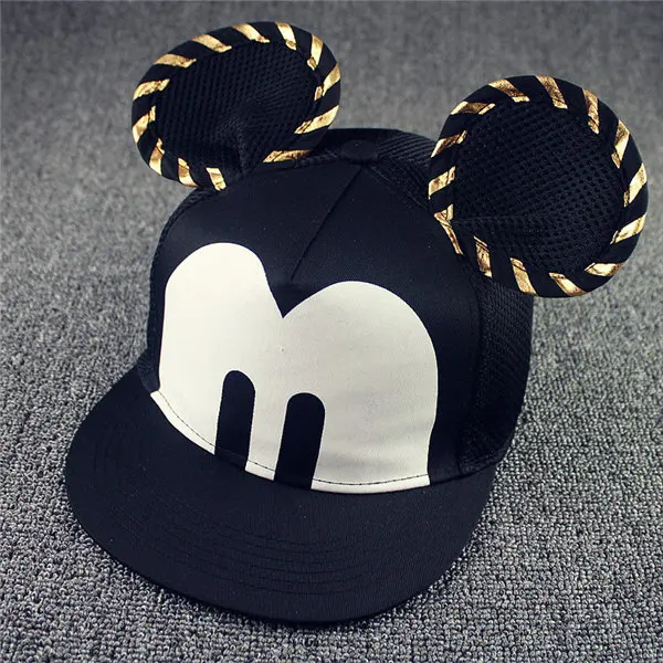 Повседневная Милая большая мышь уши Бейсбольная Кепка Snapback для мужчин и женщин хип хоп бренд унисекс мультфильм для взрослых сетка Кепка мужская и женская шляпа от солнца - Цвет: Black