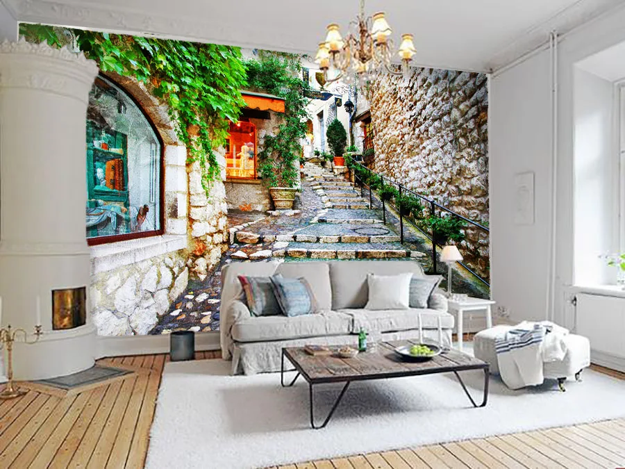 

[Self-Adhesive] 3D Stone Wall Glass Window Shop Stairs Alley 33 Wall Paper mural Wall Print Decal Wall Murals