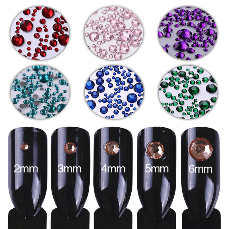 1000Pcs Colorful Nail Rhinestone Crystal Flat Bottom Mixed Size Tips DIY 3D Art Decorations | Красота и здоровье