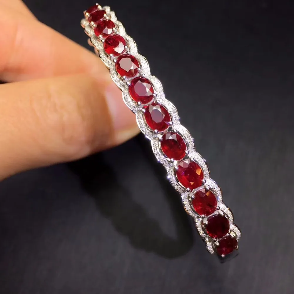 Настоящее чистое 18 K Белый Золотой ювелирные изделия AU750 G18K натуральный красный рубин драгоценные камни Любовь женские браслеты для женщин мелкие браслеты