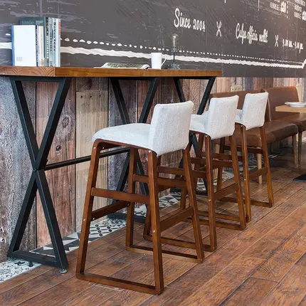 Скандинавский барный стул из массива дерева современный минималистичный