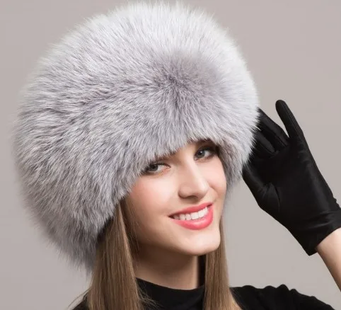 Из натурального меха серебристой лисы, шапка из меха лисы Для женщин Кепки на толстом меху с подкладкой теплая зимняя шапка женская теплая шапка мода для Для женщин шапки-ушанки H609