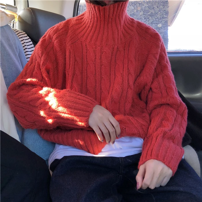 Женская одежда Милый Повседневный свободный свитер с высоким воротником Зимний