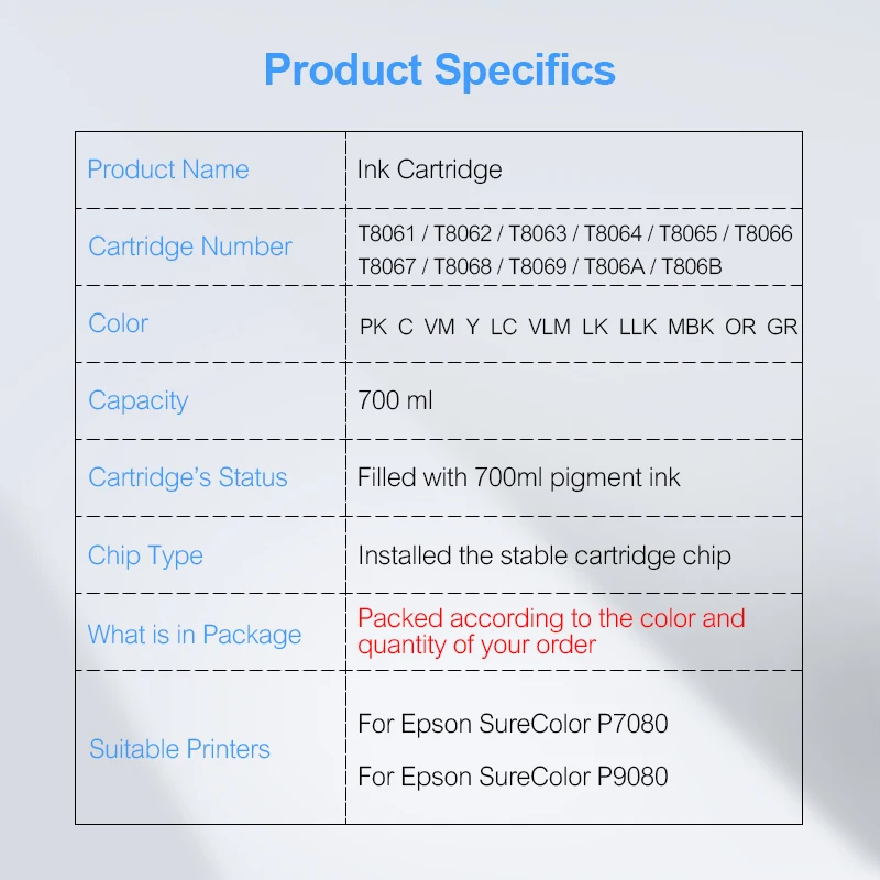 Картридж для принтера Epson SureColor P7080 P9080 T806A T806B заполненный пигментными чернилами (11